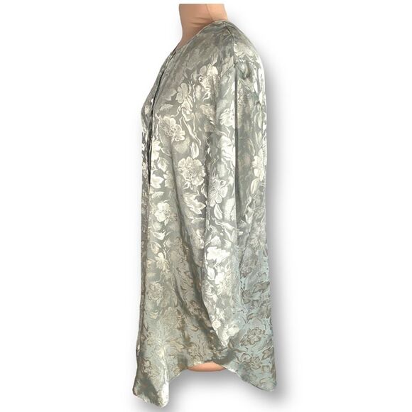 Vintage Night Gown Pastel Green Embossed Floral Detail Satin Sleep Shirt Large - Picture 4 of 11